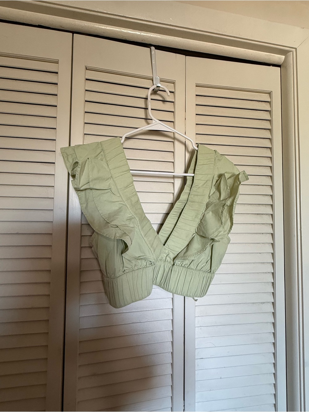 Abercrombie Light Green Ruffle V-Neck Crop Top